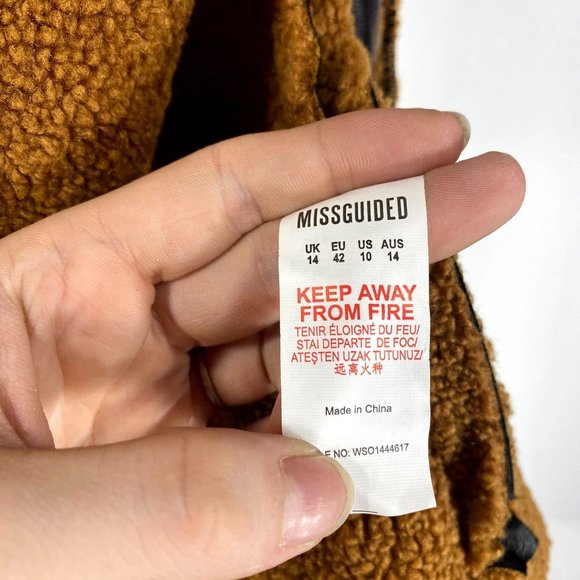 Missguided NWT Women's Size 10 Borg Brown Faux Leather Teddy Aviator Jacket - Picture 12 of 13